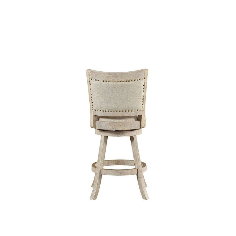High Back Swivel Counter Stool with Linen Cushion and Wood Frame