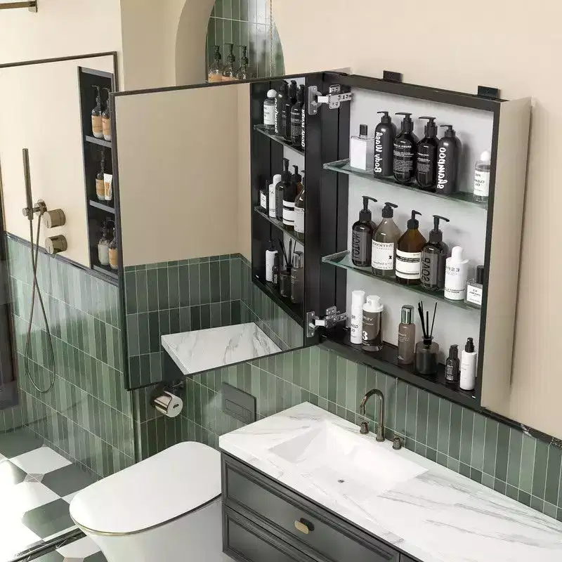 PexFix 26 x 20 Bathroom Cabinet with Mirror Stainless Steel Frame and 2 Adjustable Shelves Wall Medicine Cabinets Mirrors Rectangle Recessed Black