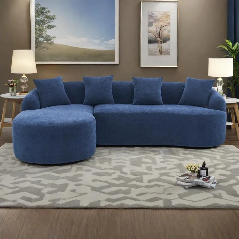 L-Shaped Chenille Sectional Sofa with Chaise and 4 Pillows