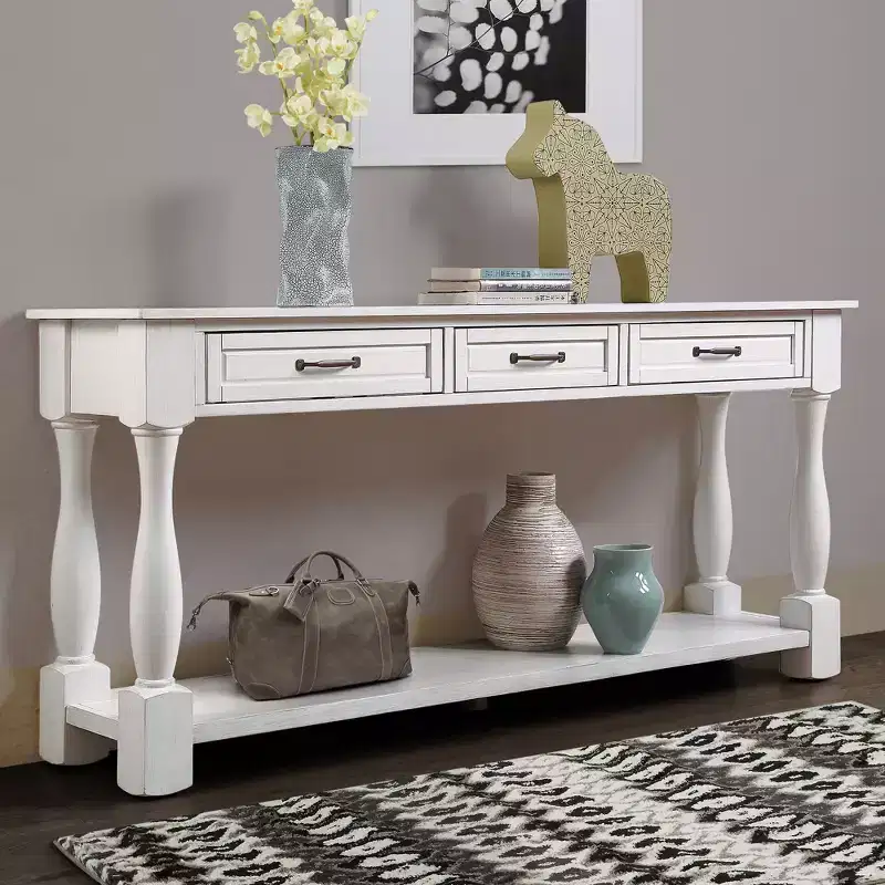 TUYOHW 63in Long Wood Console Table, Entryway Table with 3 Drawers and 1 Bottom Shelf, Extra-thick Sofa Table for Entryway, Hallway