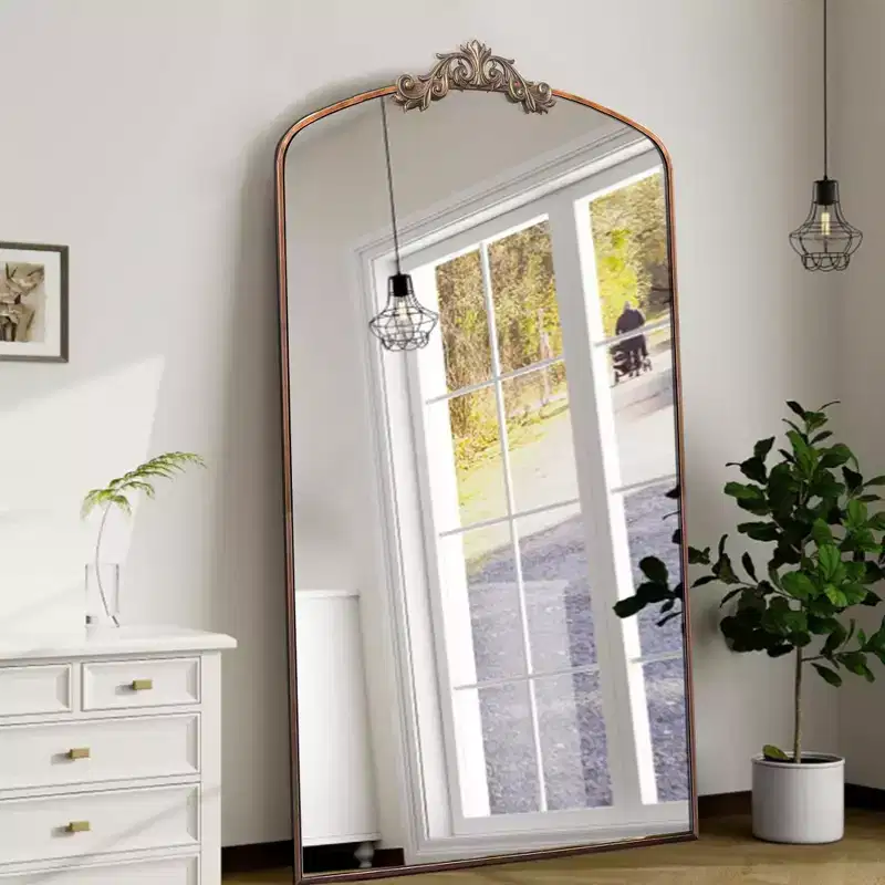 Vintage Arched Full Length Floor Mirror with Metal Frame, 66x36 / 43x24 Inch