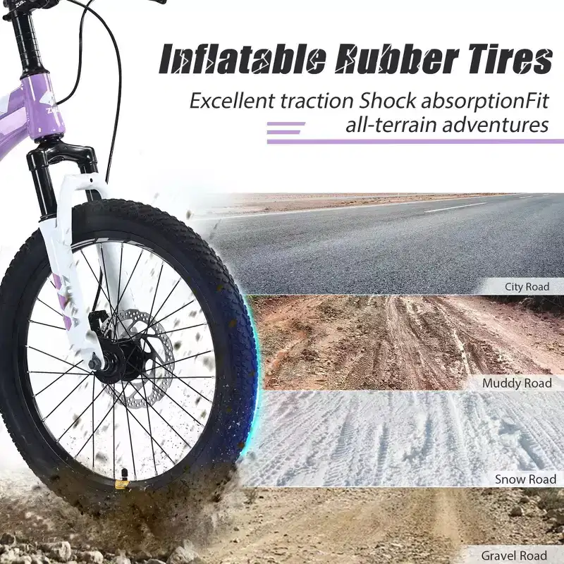 NAYSAYE Bicycle Mountain Bike Durable Steel Frame with Suspension Fork for Kids Outdoor Riding, Purple, 54.33*22.44*32.48