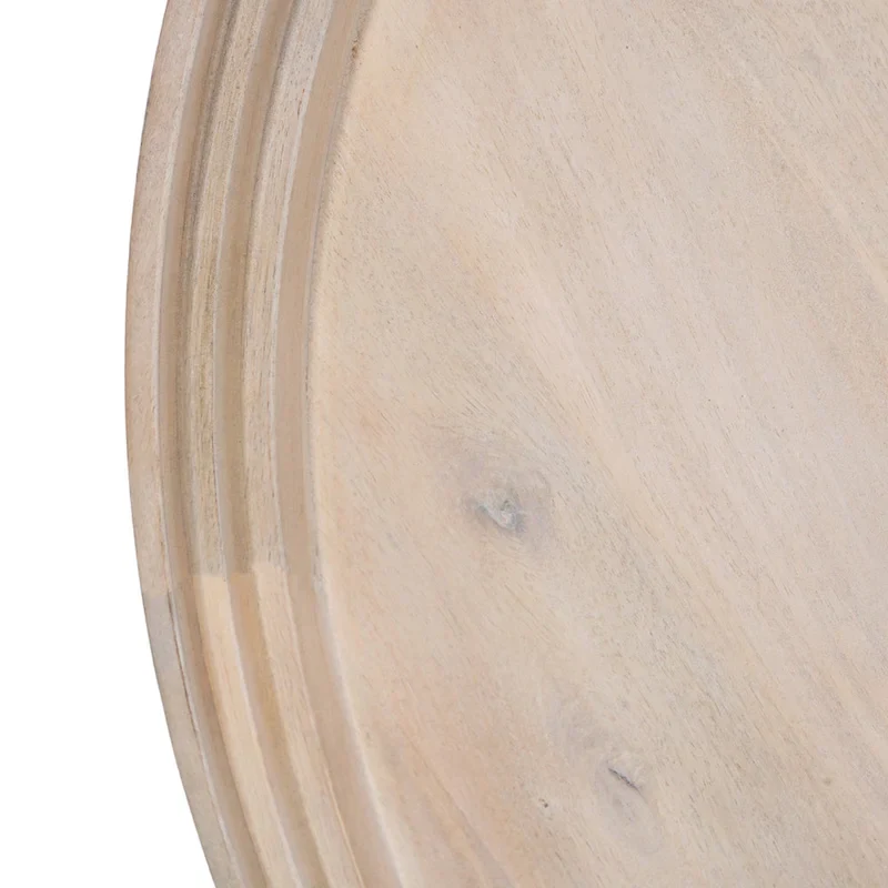 30-Inch Round Tray Top Coffee Table, Handcrafted Mango Wood, Washed White