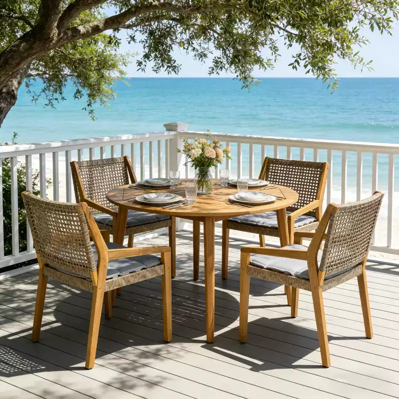 Christopher Knight Home Neva 5 Piece Outdoor Dining Set with Acacia Wood Table and Wicker Chairs