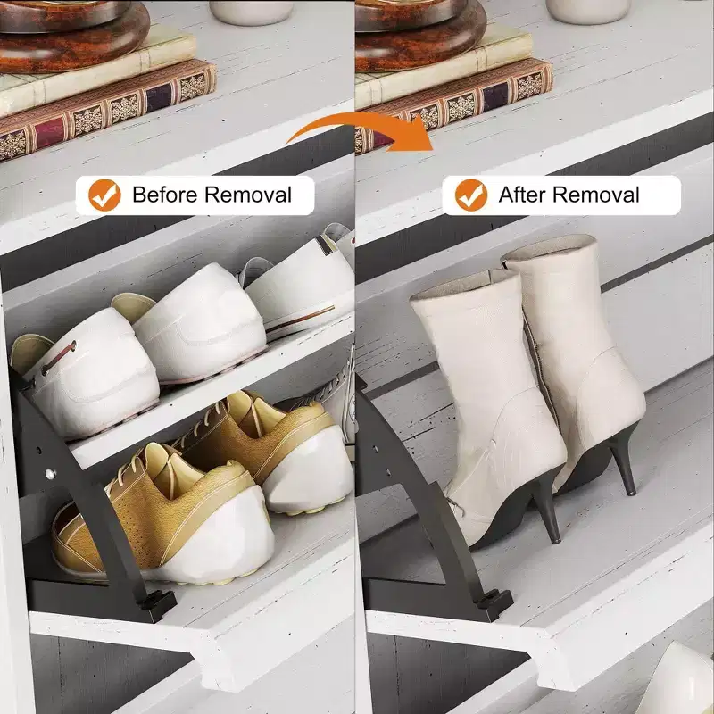 Tipping & Dump Bucket Shoe Rack, Multi-Color, Natural Wood / Gray / Black, for 2–6 People