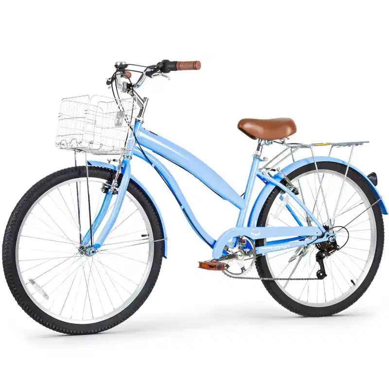 hykolity 26 Commuter Bike Beach Cruiser Bicycle City Bike Cycling 7 Speed for Adult Front Basket Rear Rack Multi Color