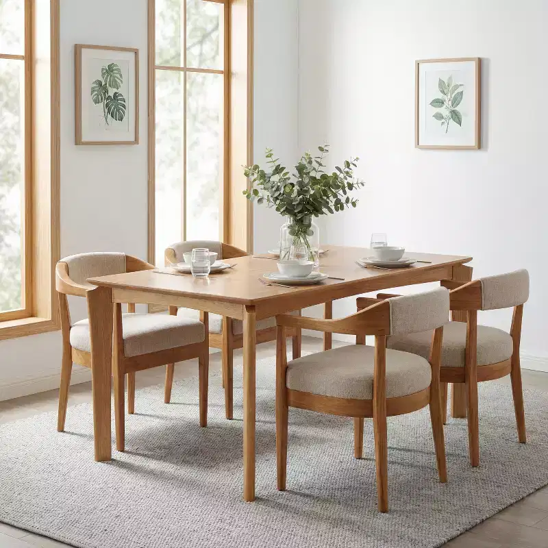 Christopher Knight Home Everett Mid-Century Modern 5-Piece Wood Dining Set with 4 Upholstered Armchairs