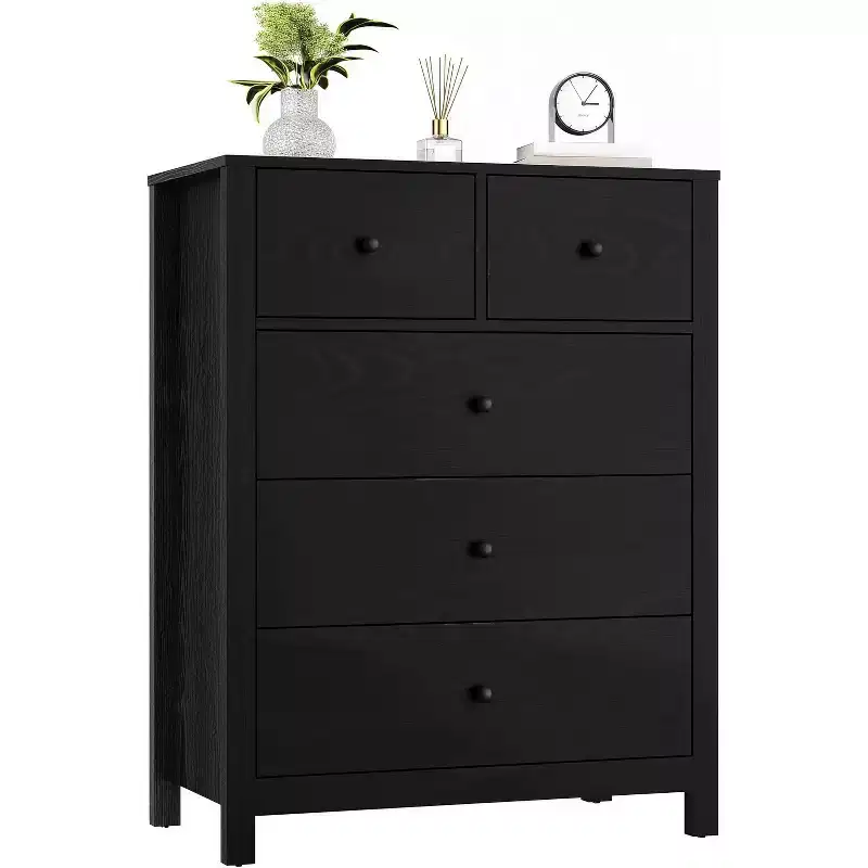 5-Drawer Wood Dresser with Natural Finish, Modern Storage Chest for Bedroom, Nursery, and Hallway
