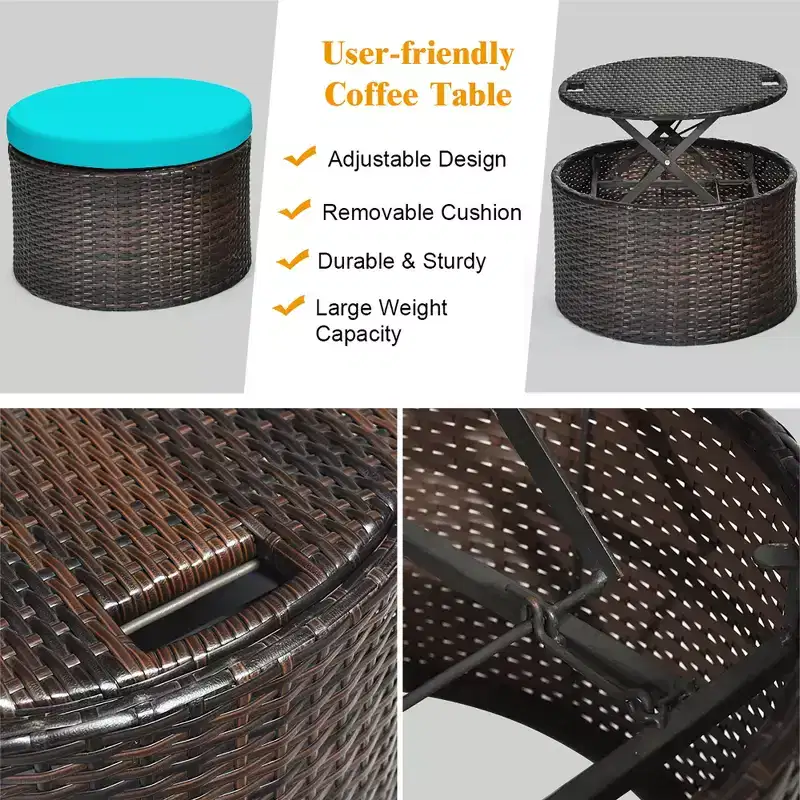 Costway Patio Rattan Daybed Cushioned Sofa Adjustable Table Top Canopy