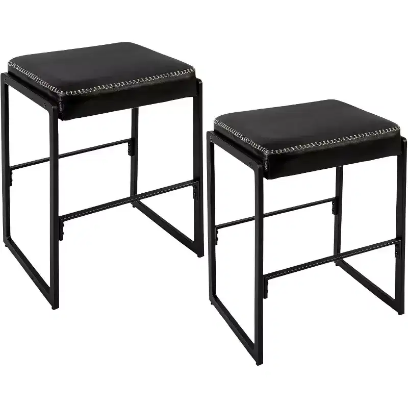 26-Inch Mid-Century Bar Stools Set of 2, Modern Synthetic Leather Counter Height Stools with Stitching for Kitchen Island, Dining Room & Home Bar