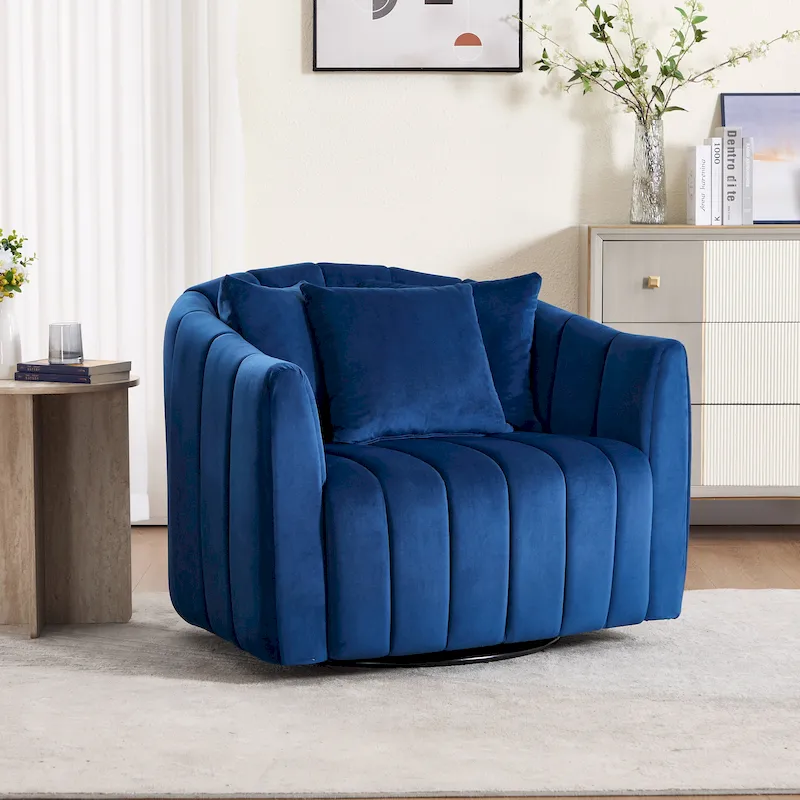 Modern Velvet Swivel Accent Chair,Sofa Chair with Pillows