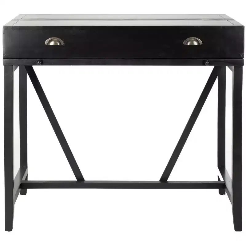 Writing Desk with Pull-Out Shelf, Dark Teak Pine Wood