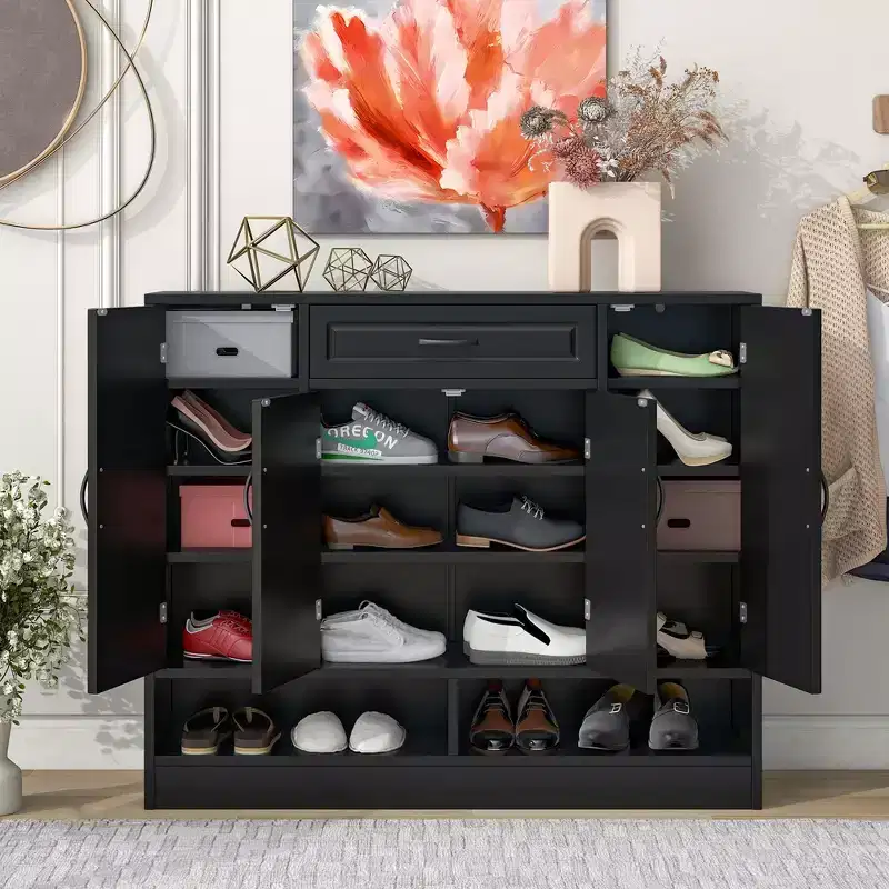 Okak Modern Freestanding Shoe Cabinet Side Board with Adjustable Shelves/Flip Drawers,Minimalist Shoe Rack for Corridors, Entrances