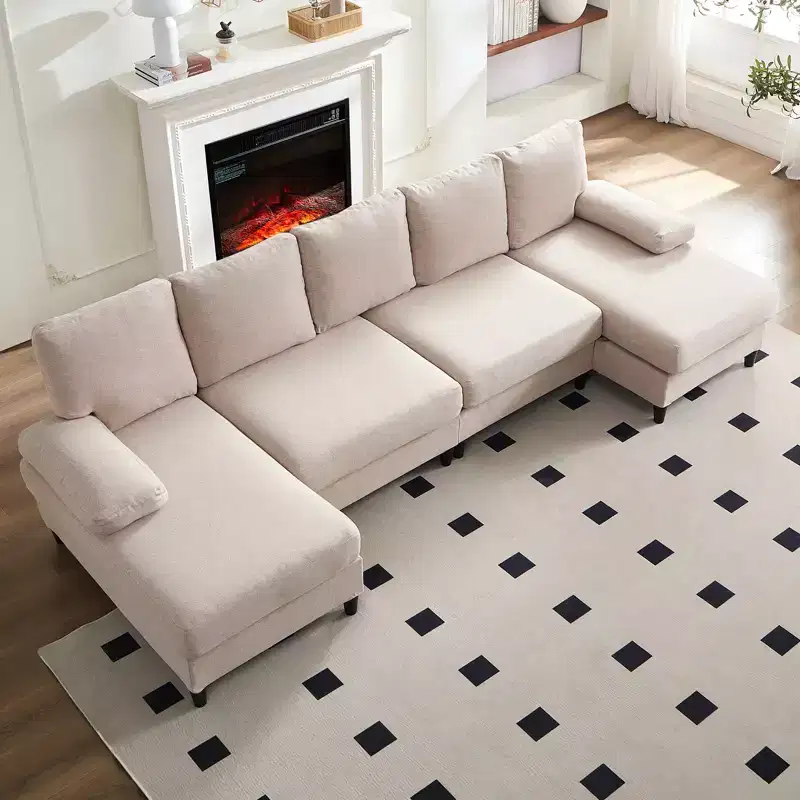 Mjkone U Shaped Sectional Sofa, 4-Seat Modular Sofa, Living Room Modern Couch with Chaise