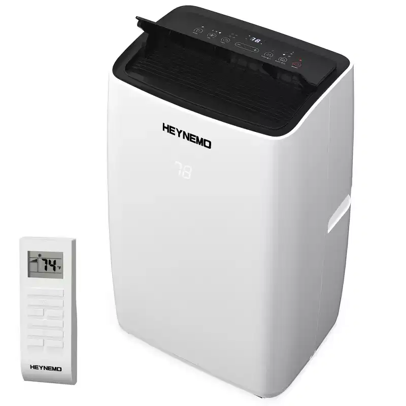 Heynemo 14,000 BTU 3-in-1 Portable Air Conditioner with Heat, Dehumidifier & Fan, Smart WiFi Control, Quiet AC for Bedroom, Office, White