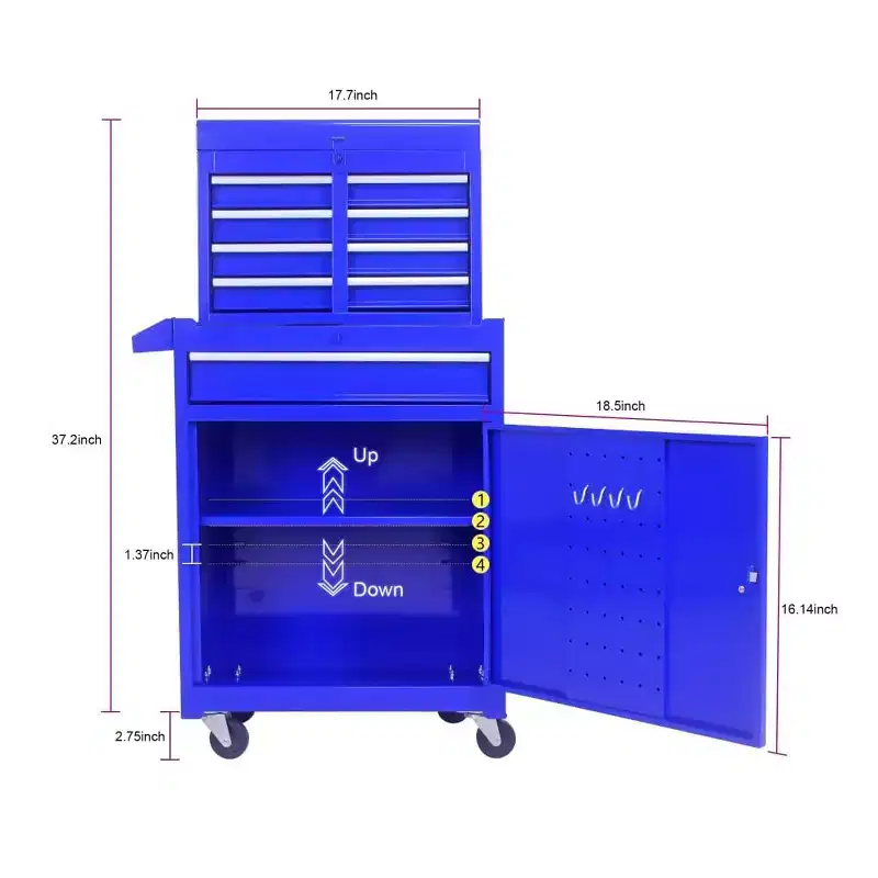 Rolling Tool Chest, 5 Drawer Lockable Tool Cabinet with 4 Wheels, Tool Chest Organizer with Secure Locking System, 2 in 1 Detachable Tool Box Storage