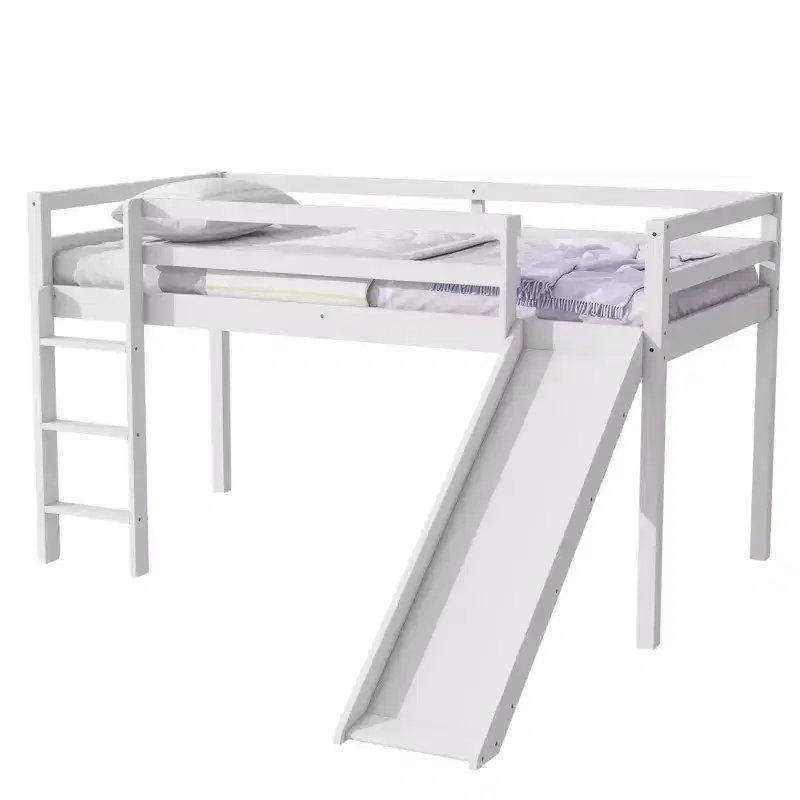 MAYEERTY King Bunk Bed Safety Rail Soft-Close Drawers Solid Rubberwood