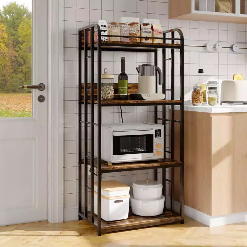 Adjustable 4-Tier Heavy Duty Kitchen Baker's Rack Free Standing Microwave Oven Cart Stand for Storage in Kitchen, Living Room, Garage