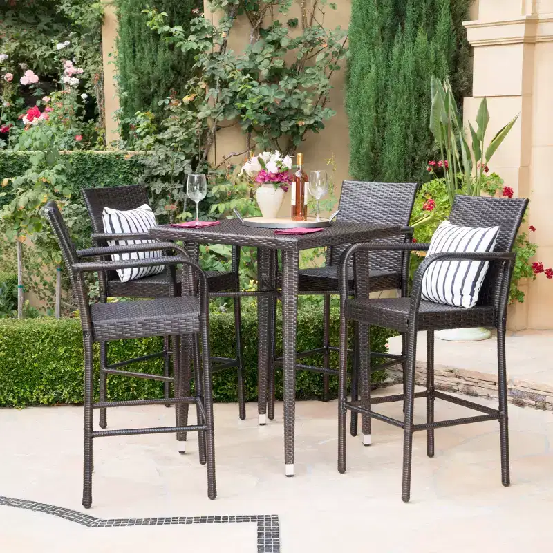 Christopher Knight Home Colbin Outdoor Wicker 5 Piece Square Bar Set, Multibrown