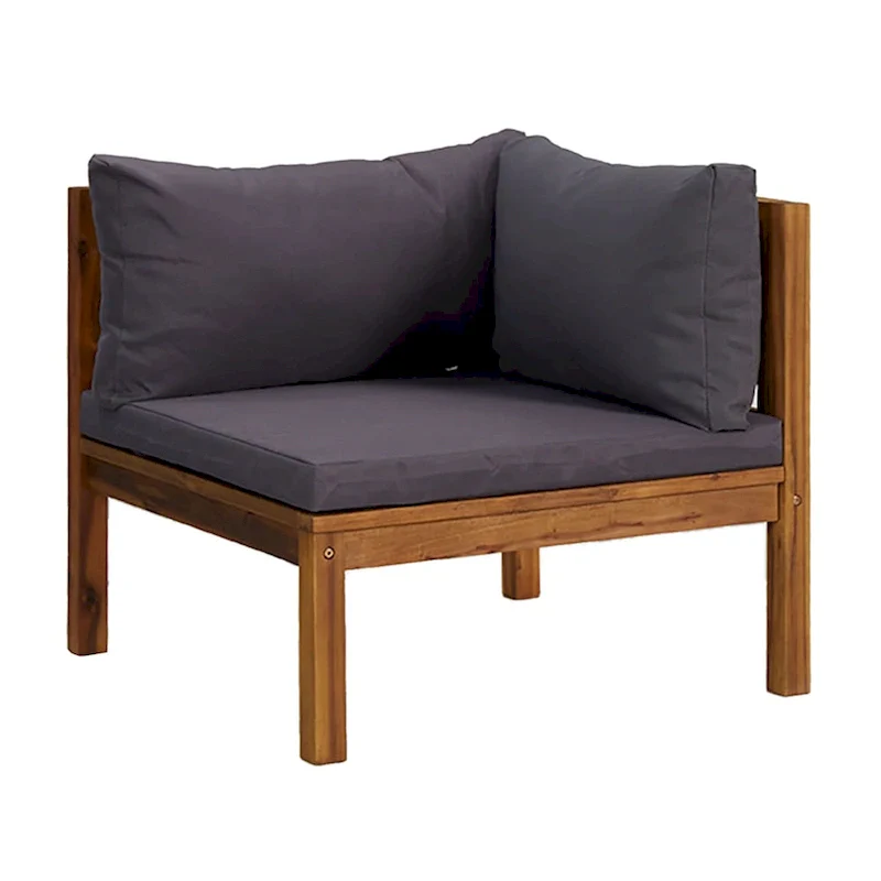 Outdoor Modular Sofa, 4 Seater, Brown Solid Acacia Wood, Gray Cushions