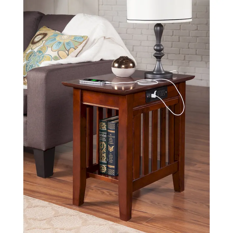 AFI Mission Chair Side Table Set of 2 with Built-in Charger