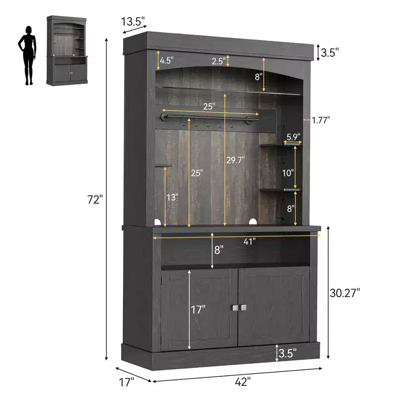 COZONY 72 Tall Coffee Bar Cabinet with LED Lights, Farmhouse Buffet Cabinet with Storage, Wine Rack & Microwave Stand for Kitchen Dining Room