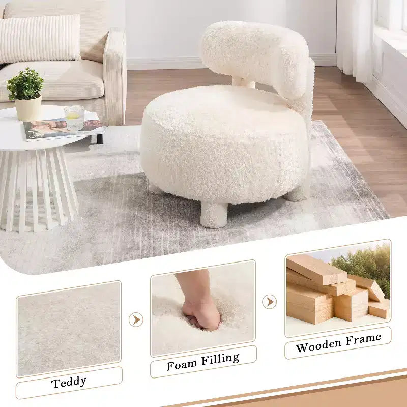 Upholstered Accent Chair Armless Side Chair with Curved Backrest, Teddy/Fur, White/Khaki - ModernLuxe