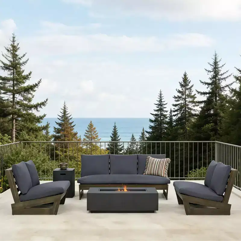 Christopher Knight Home Hiba Modern 5 Piece Patio Firepit Set with Tank Holder