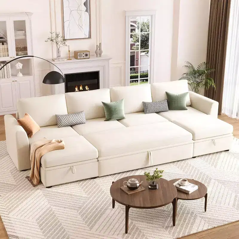 Acekool Chenille Modular U-Shaped Sectional Sleeper Sofa with Pull Out Bed, Storage Seats & Ottoman, Convertible Couch for Living Room