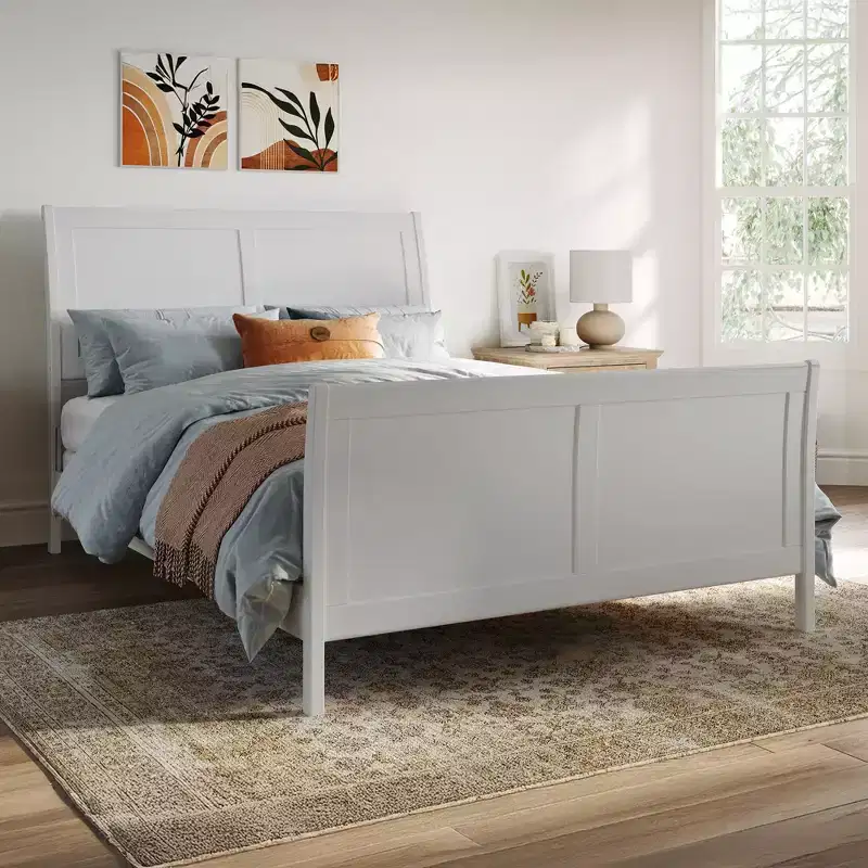 Freestanding Solid Wood Panel Headboard with Bed Frame, Multiple Sizes & Finishes