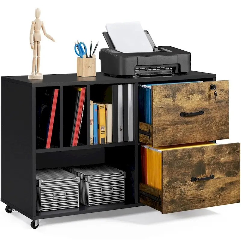 Yaheetech Rolling File Cabinet with 2 Drawers and 2 Open Shelves