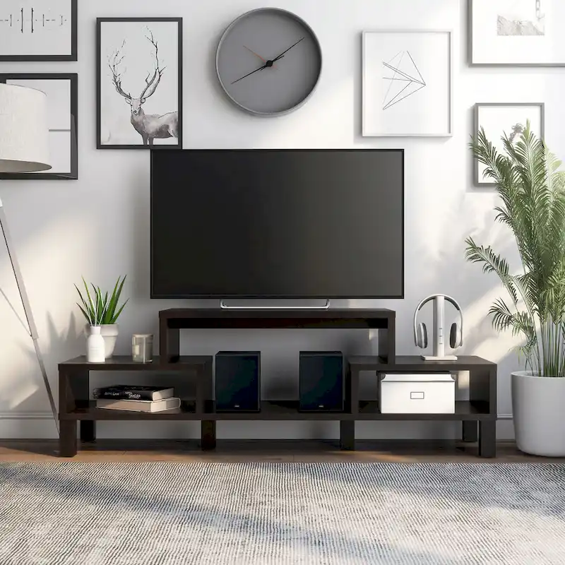 Modern 3-Shelf Espresso Finish TV Stand, Sleek Media Console for Living Room Entertainment