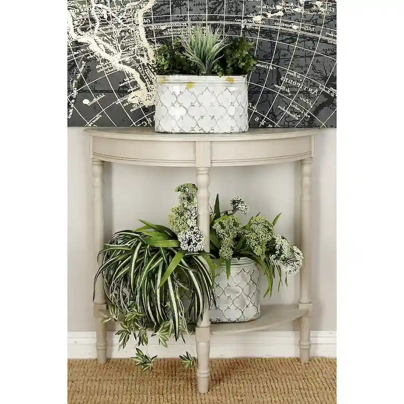 Half Moon Entryway Console Accent Table – Turned Legs, Light Grey Finish
