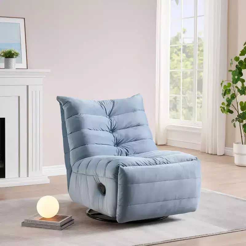 GustoWave 61'' Modern Lounge Chair with Side Pocket, 220lbs Load Capacity, Velvet Lazy Chair Lake Blue