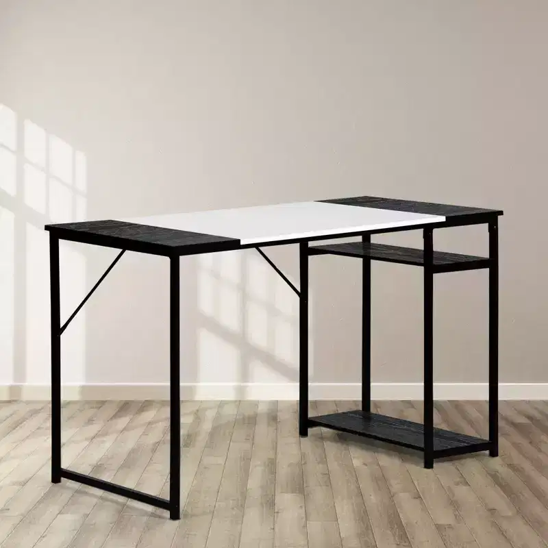 47.2 in Study Writing Desk with Storage Shelves and Metal Frame, Space-Saving Workstation, 47.2x23.6x29.1 in