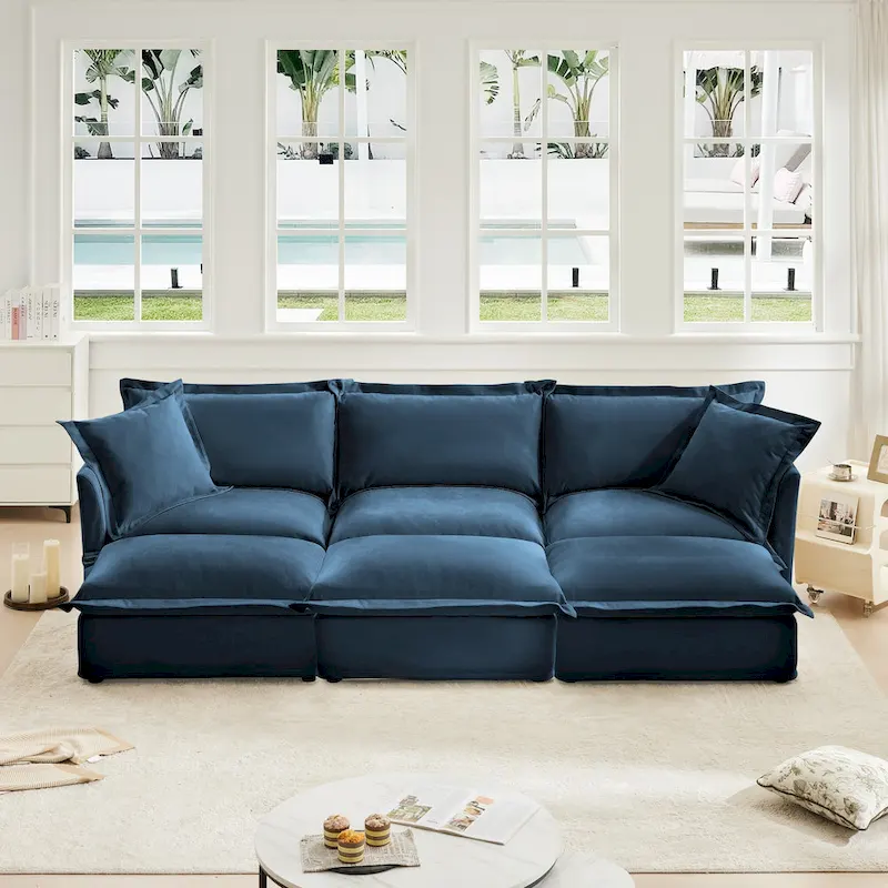 Blue / Green / Black / Cream Corduroy Modular Sectional Sofa with Ottomans, Seats 2–4