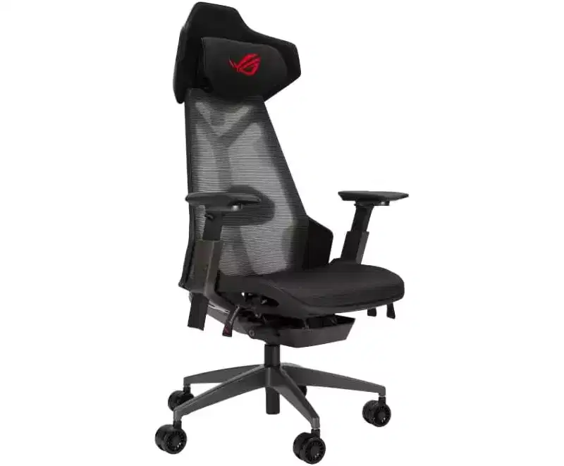 ASUS ROG Destrier Ergo Gaming Chair, Futuristic Cyborg Aesthetic, Versatile Seat Adjustments, Mobile Gaming Arm Support Mode, Acoustic Panel