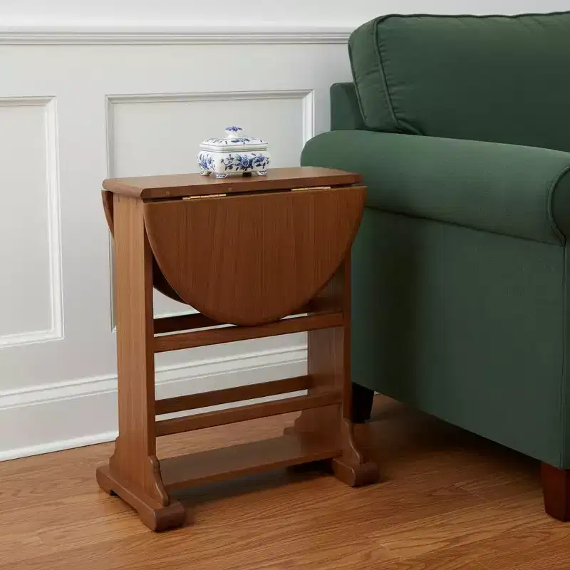 21 Brown Solid Wood Oval Drop Leaf End Table