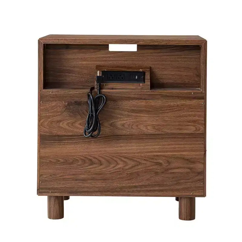 Mid-Century Nightstand with Charging Station & 2 Drawers