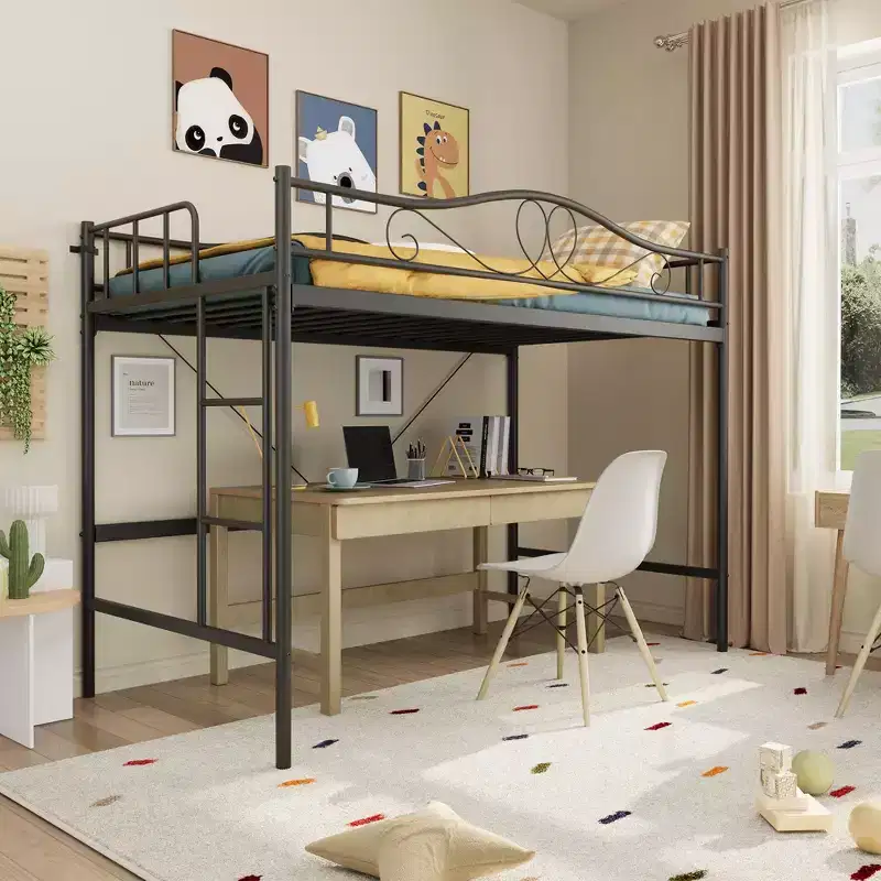 Heavy Duty Twin Loft Bed, 400 Lbs Capacity Metal Frame with Ladder & Guardrail, Space-Saving Design, No Box Spring Needed, Noise-Free, Easy Assembly
