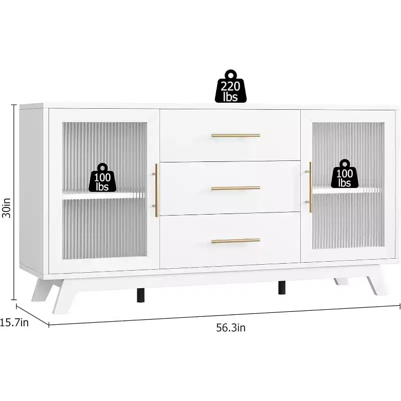 White / Wood Grain 2-Door Fluted Glass Bar Cabinet, Single