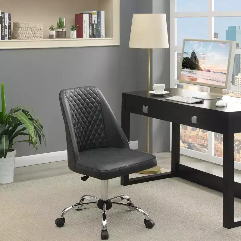 Okak Ergonomic Office Chair with Adujustable Height, Upholstered Computer Chair with Padding Seat and Back, Criss Cross Chair for Study, Gray