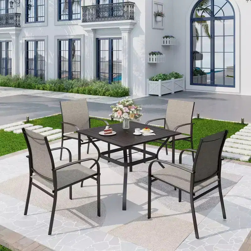 5pc Patio Dining Set with Steel Table with 1.57" Umbrella Hole & Padded Arm Chairs - Captiva Designs