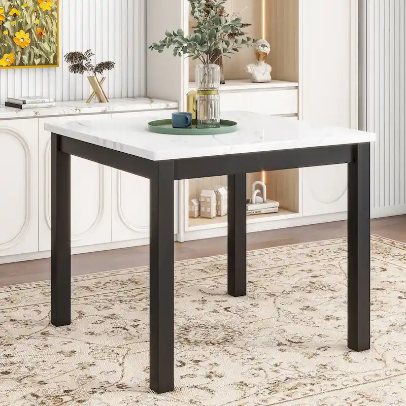 5-piece Counter Height Dining Table Set with One Faux Marble Top Dining Table and Four Velvet-Upholstered Chairs,Grey