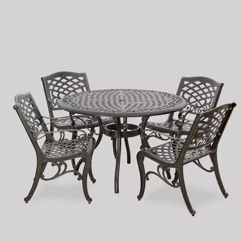 Hallandale Sarasota 5pc Cast Aluminum Patio Dining Set - Bronze - Christopher Knight Home: Weather-Resistant, 4 Arm Chairs, No Cushions