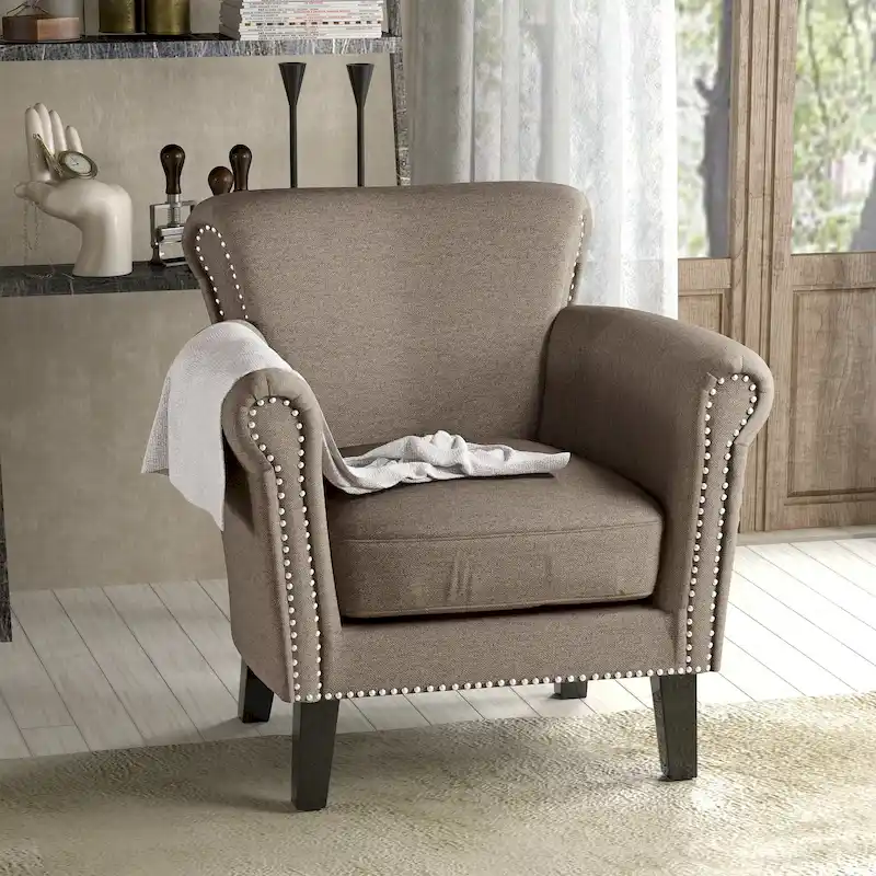 Coffee / Wine / Navy / Steel Blue Fabric Club Chair with Nailhead Trim, 1-Seat