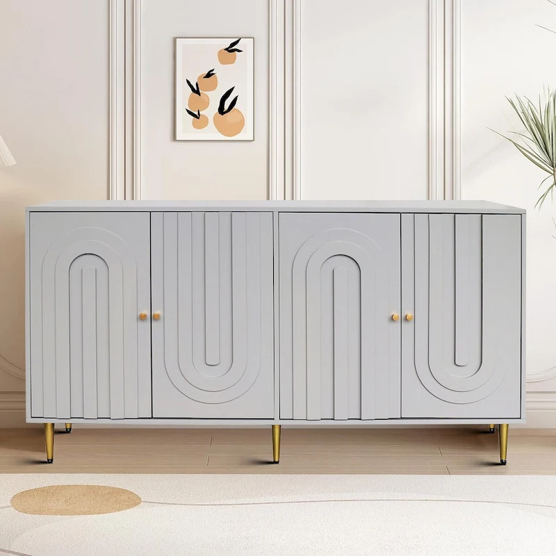 Modern Freestanding Wooden Storage Sideboard with a Center Suppprt Leg