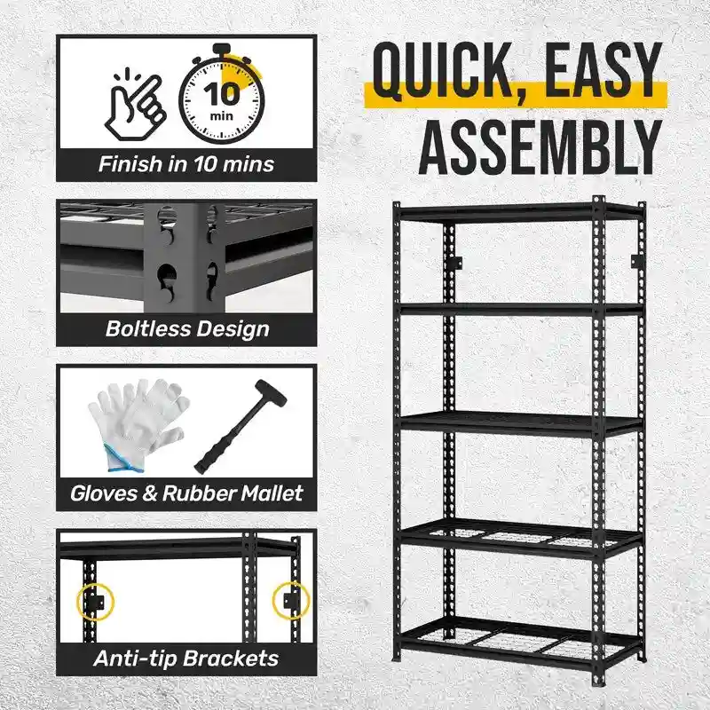 5-Tier Adjustable Metal Shelving Unit Heavy Duty Garage Industrial - N/A