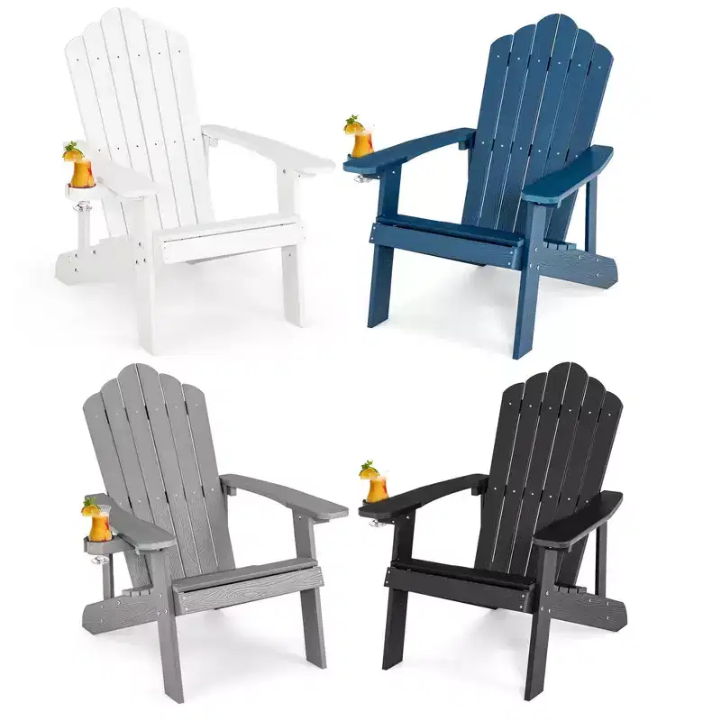 Costway 4 PCS Patio HIPS Adirondack Chair with Cup Holder Weather Resistant Outdoor 380 LBS Teak&Green&Yellow&Red/Black&Light Grey&Navy&White