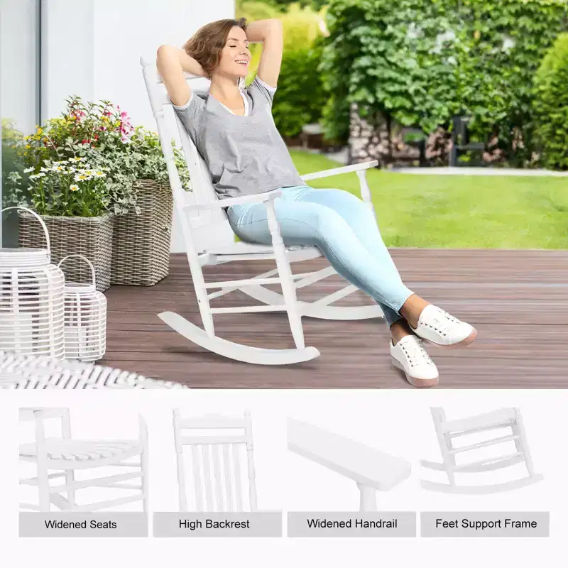 Karl Home | Lathe-Turned Solid Wood Patio Rocking Chairs (Set of 2)